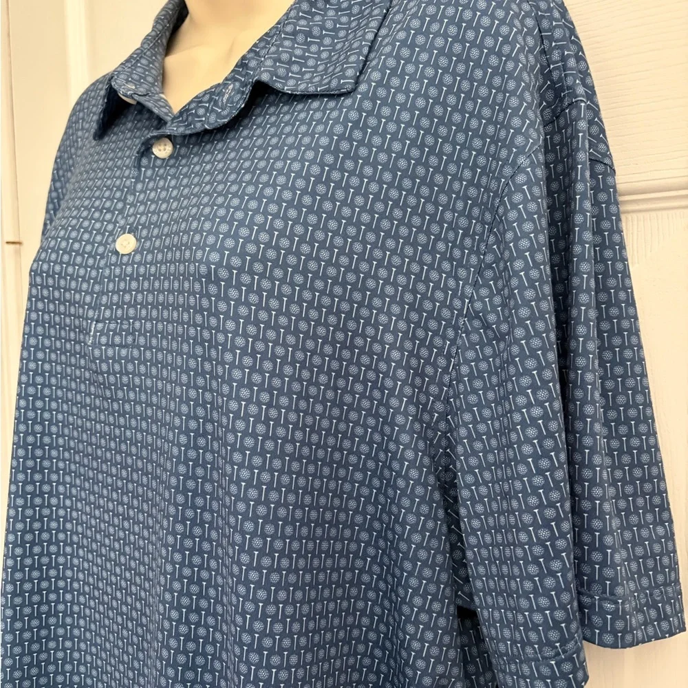 J.Crew Performance Polo Shirt XL Blue Golf Ball Print Stretch Golf Casual Resort
